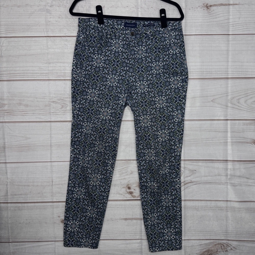 Charter Club Bristol Skinny Ankle Pants Womens 8 Blue Green Floral Medallion‎
